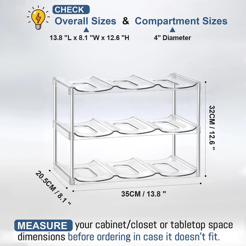 3 Tier Stackable Water Bottle Organizer Holder for Cabinet Plastic Clear Wine Rack Kitchen Storage Holder for Wine Drink Bottles