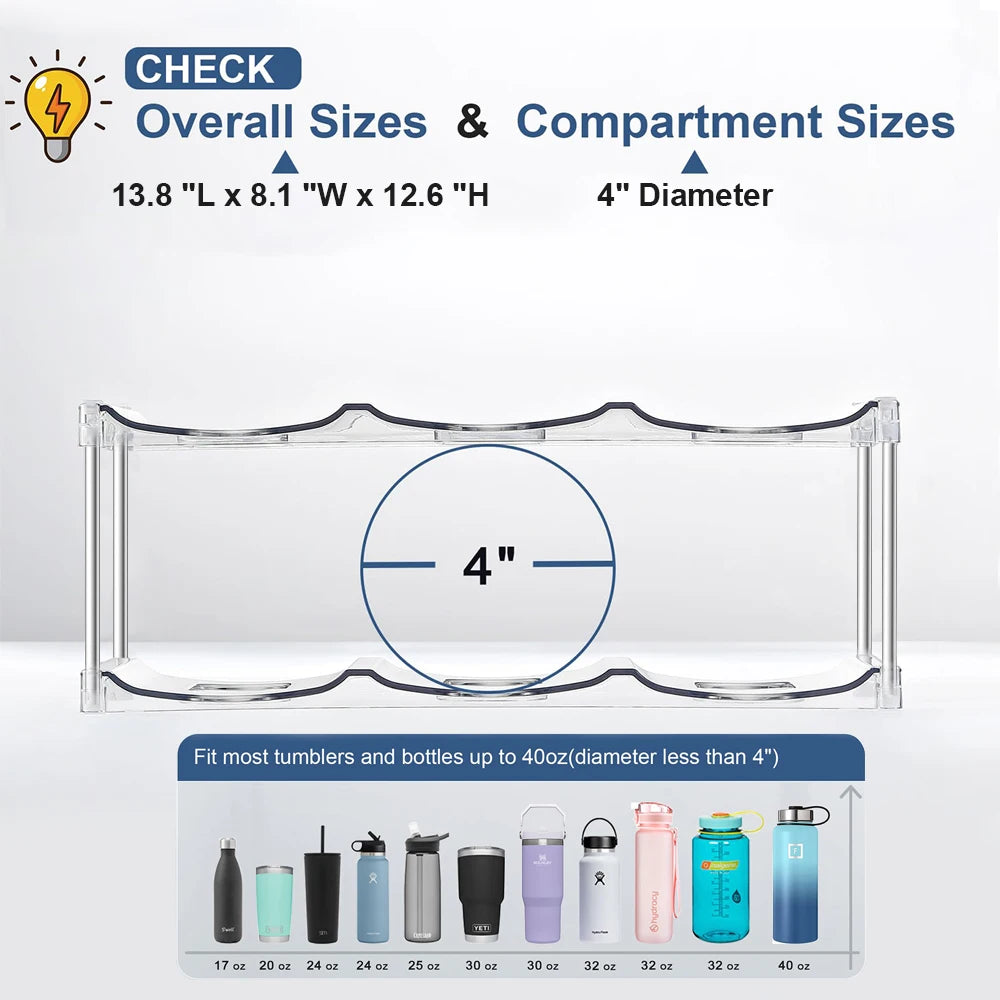 3 Tier Stackable Water Bottle Organizer Holder for Cabinet Plastic Clear Wine Rack Kitchen Storage Holder for Wine Drink Bottles