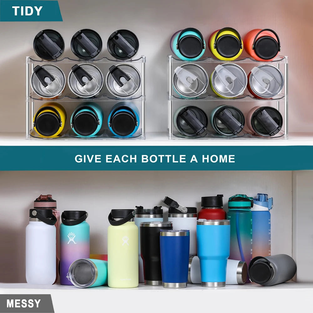 3 Tier Stackable Water Bottle Organizer Holder for Cabinet Plastic Clear Wine Rack Kitchen Storage Holder for Wine Drink Bottles