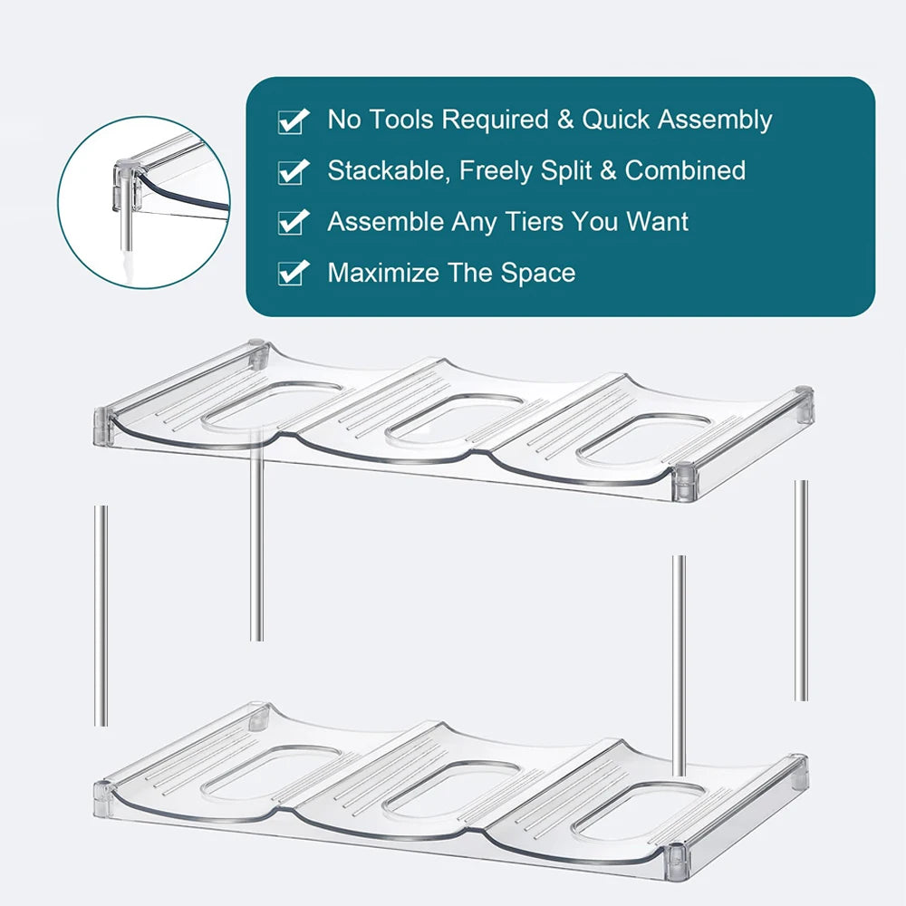 3 Tier Stackable Water Bottle Organizer Holder for Cabinet Plastic Clear Wine Rack Kitchen Storage Holder for Wine Drink Bottles